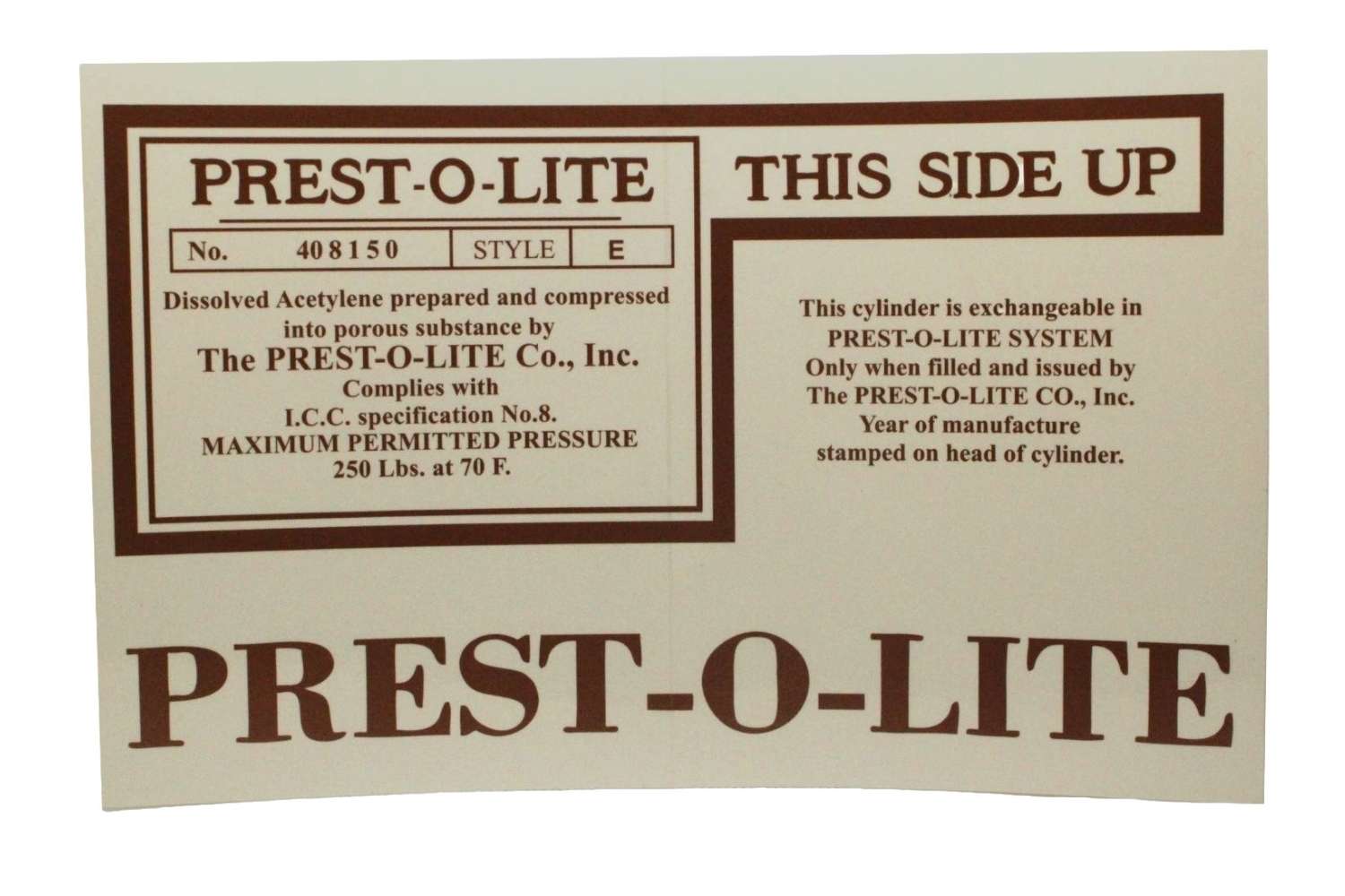 PREST-O-LITE Tank Decal