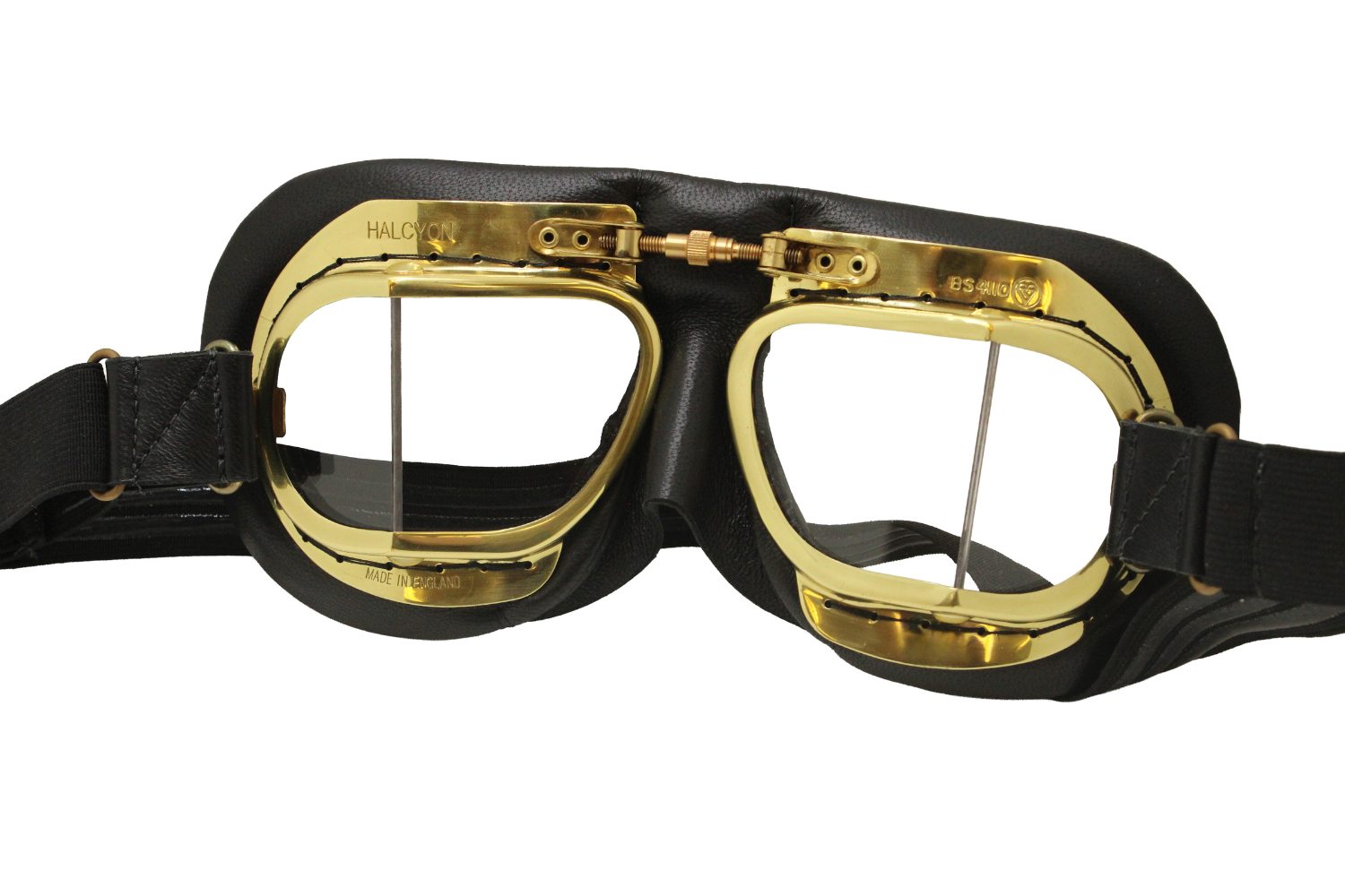 Goggles - Black Leather- Brass Frame- Angled Lens