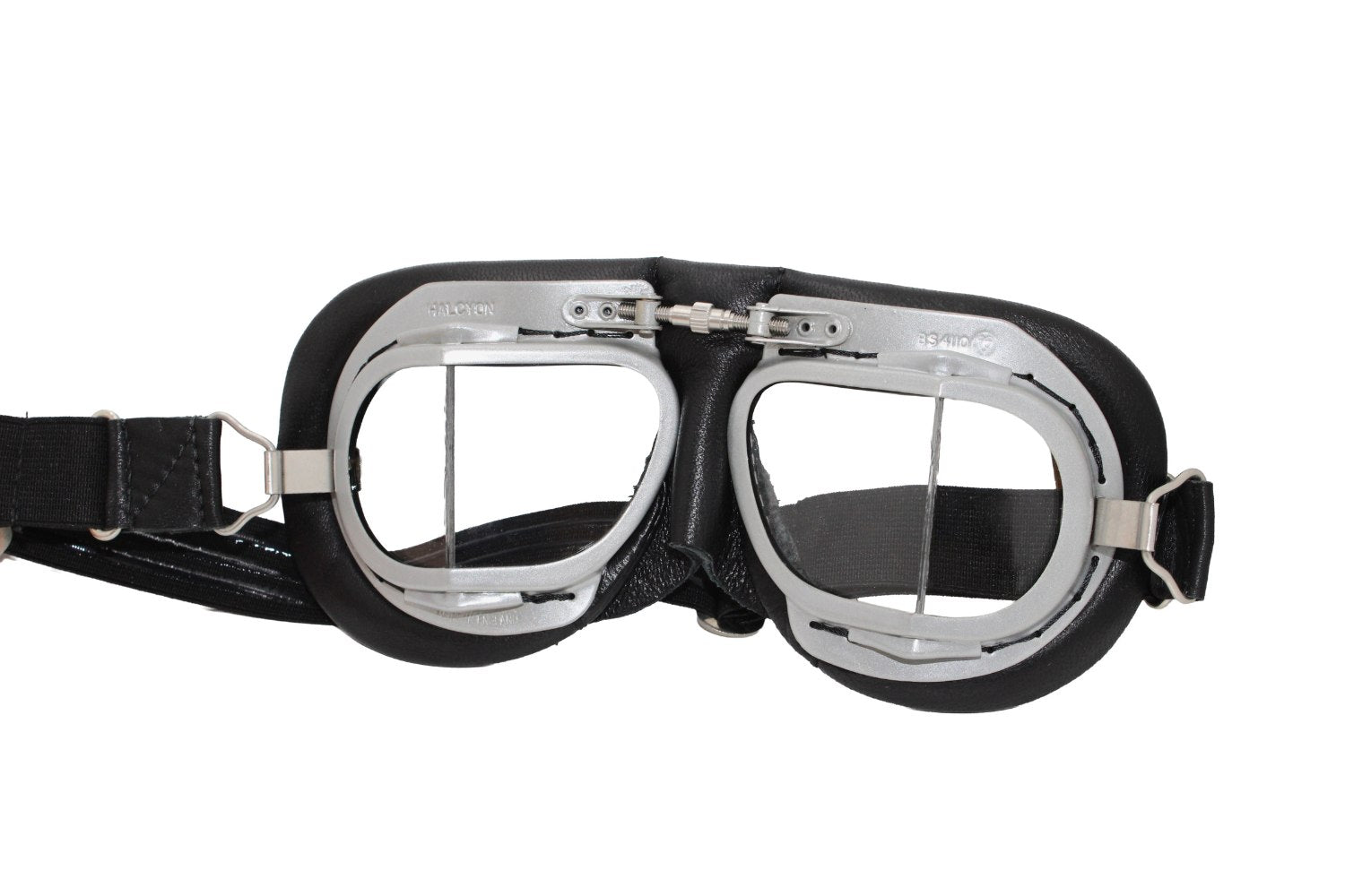 Goggles- Black Leather with Silver Angled Lens