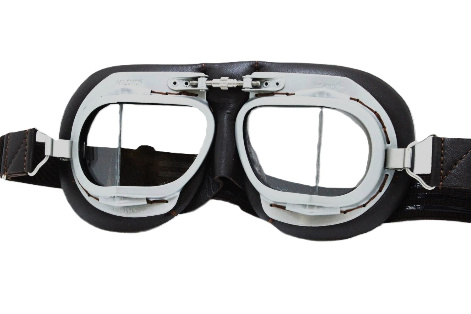Goggles- Brown Leather with Silver- Angled Lens