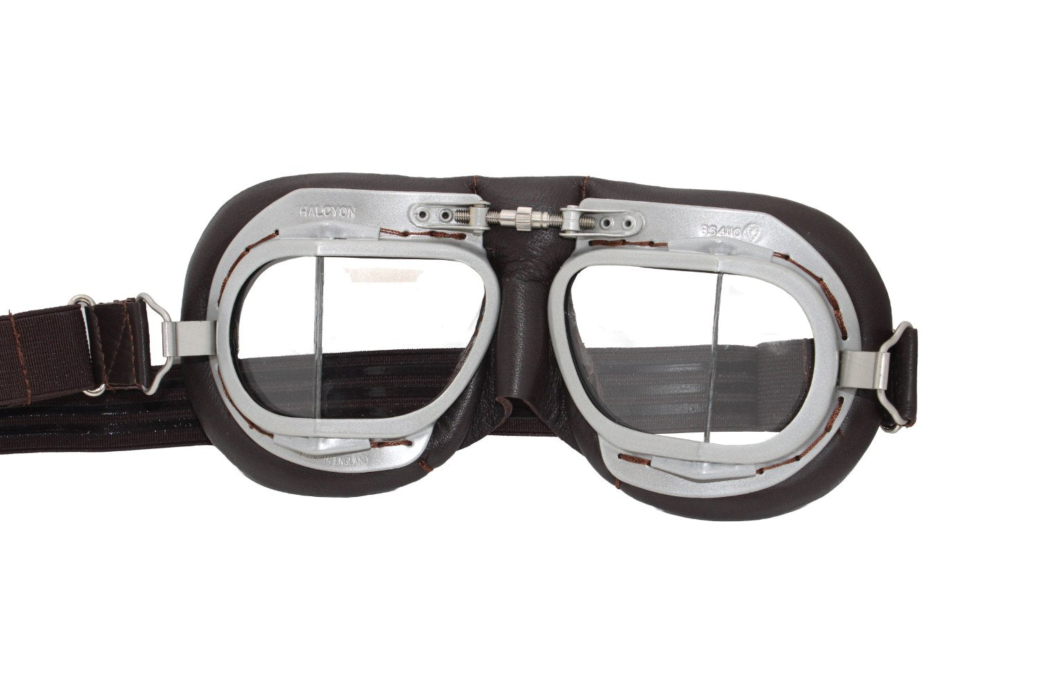 Goggles- Brown Leather with Silver- Angled Lens