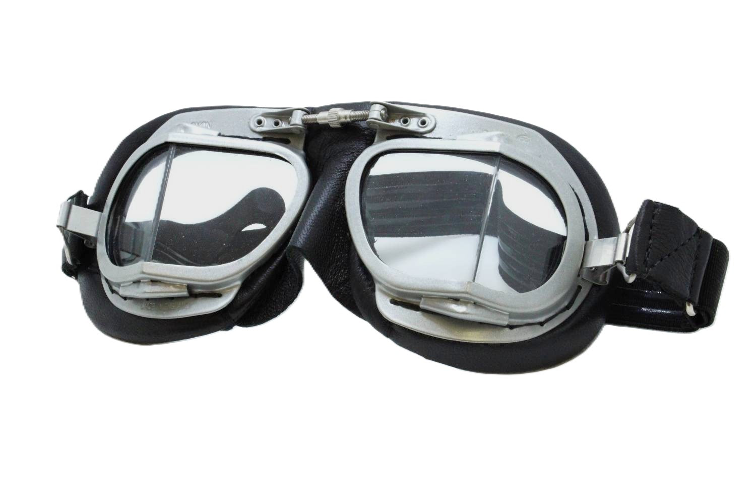 Goggles- Black Leather with Silver Angled Lens