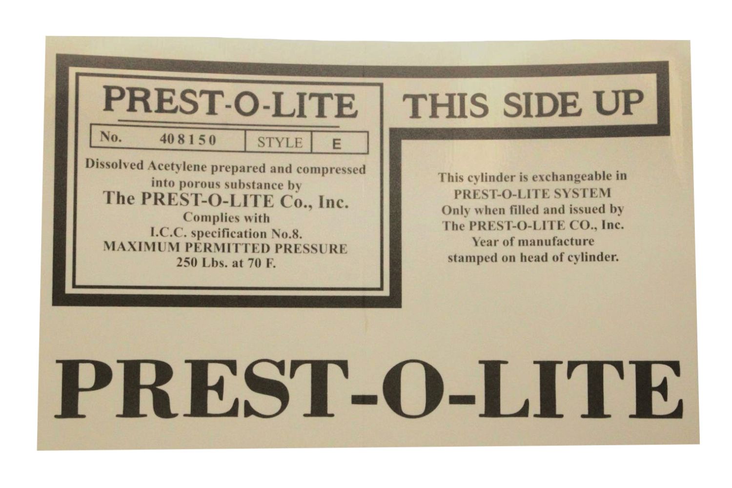 PREST-O-LITE Tank Decal