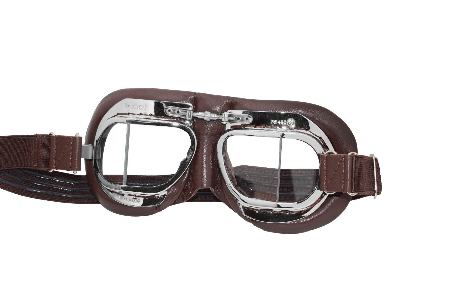 Goggles- Brown Leather- Chrome- Angled Lens