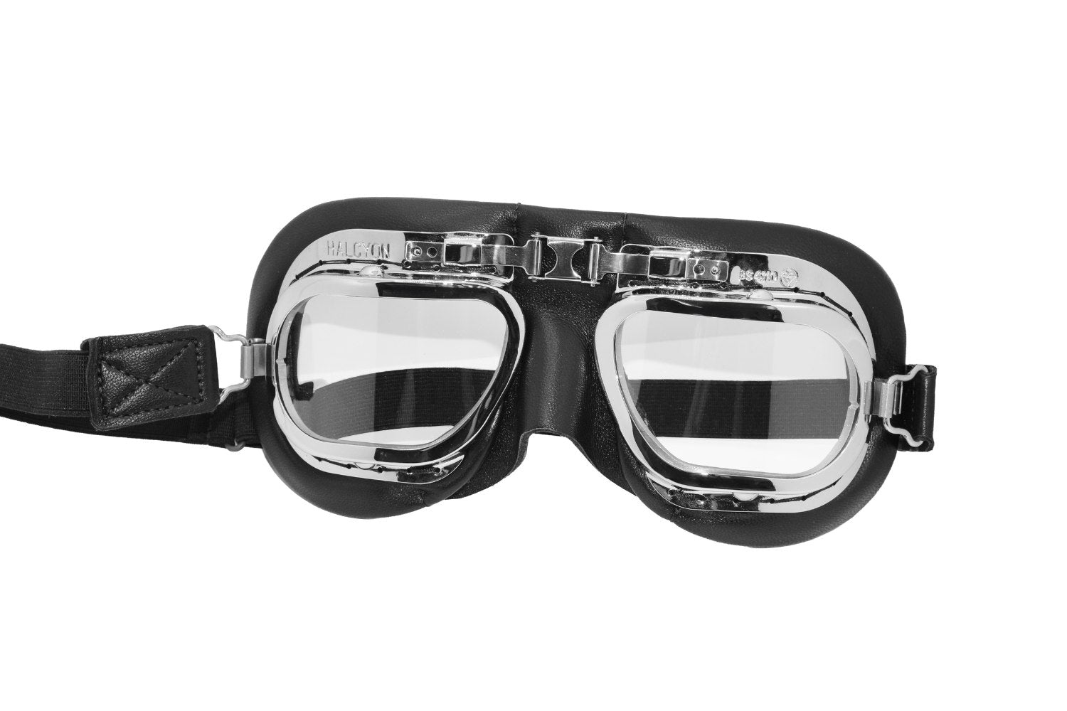 Goggles- Black Leather- Chrome-Curved Lens