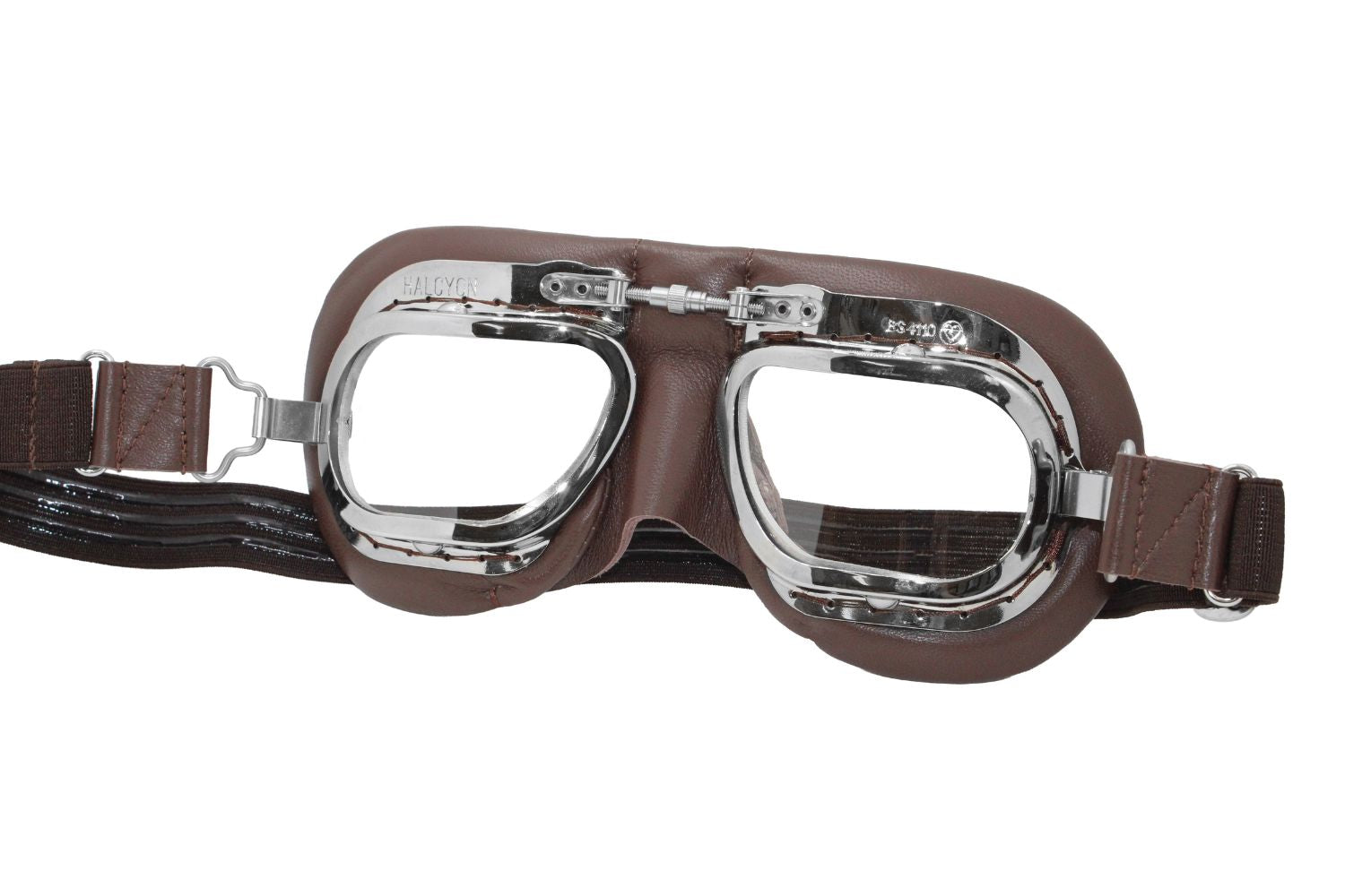 Goggles - Brown Leather - Chrome - Curved Lens